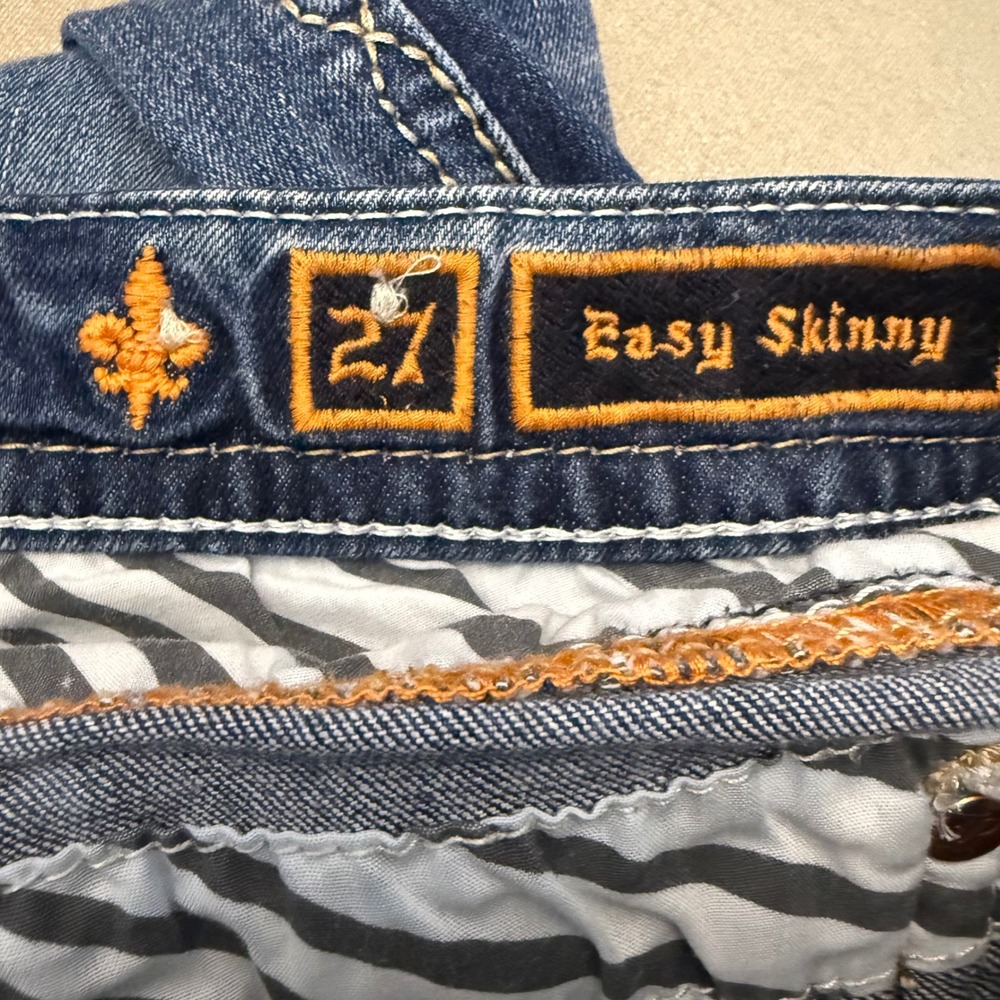 Rock Revival Lam Easy Skinny Jeans Womens 27 Medium Wash Blue Embroidered - Picture 3 of 9